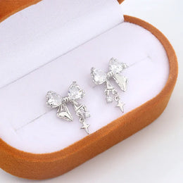 KissICON New High Quality 925 Silver Plated Women's Earrings Fashion Bow Shape Color Zircon Jewelry Anniversary Gift Earrings for Women