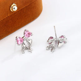 KissICON New High Quality 925 Silver Plated Women's Earrings Fashion Bow Shape Color Zircon Jewelry Anniversary Gift Earrings for Women