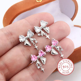 KissICON New High Quality 925 Silver Plated Women's Earrings Fashion Bow Shape Color Zircon Jewelry Anniversary Gift Earrings for Women