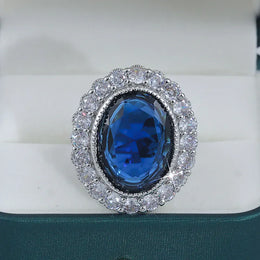 KissICON New High Quality Blue Zircon Ring for Women's Big Shiny AAA Zircon Jewelry Party Ring Engagement Jewelry Wedding Ring for Women