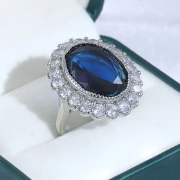 KissICON New High Quality Blue Zircon Ring for Women's Big Shiny AAA Zircon Jewelry Party Ring Engagement Jewelry Wedding Ring for Women