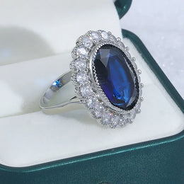 KissICON New High Quality Blue Zircon Ring for Women's Big Shiny AAA Zircon Jewelry Party Ring Engagement Jewelry Wedding Ring for Women