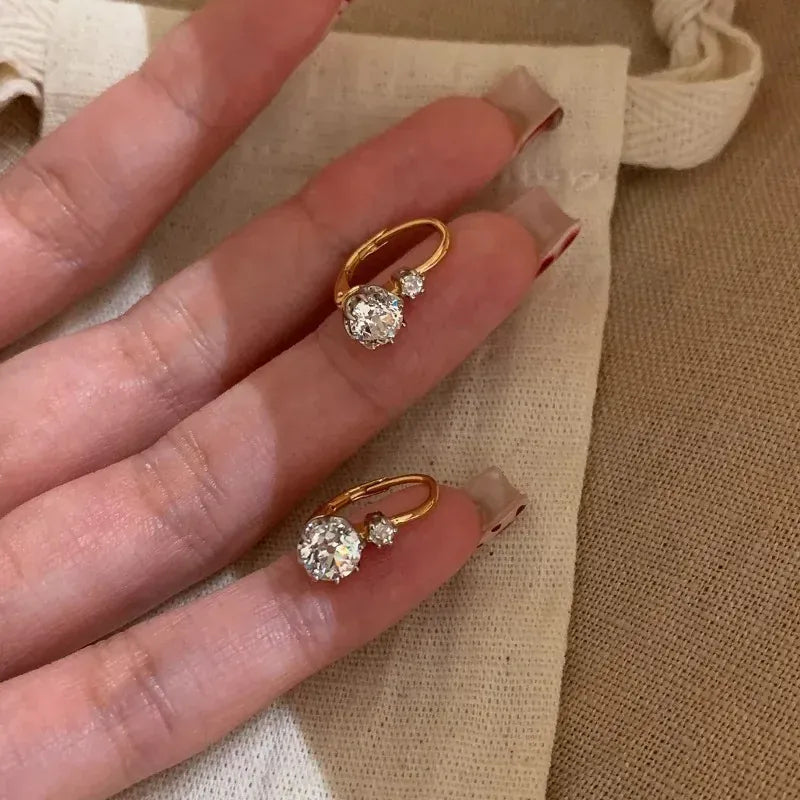 KissICON New in fashion round diamonds rings for women Simple single diamond earrings buckle light luxury tassel party jewelry sets