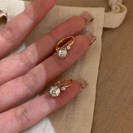 KissICON New in fashion round diamonds rings for women Simple single diamond earrings buckle light luxury tassel party jewelry sets