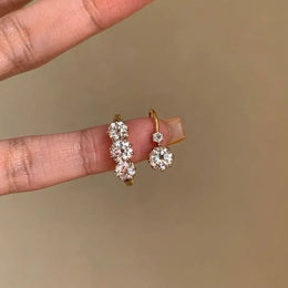 KissICON New in fashion round diamonds rings for women Simple single diamond earrings buckle light luxury tassel party jewelry sets