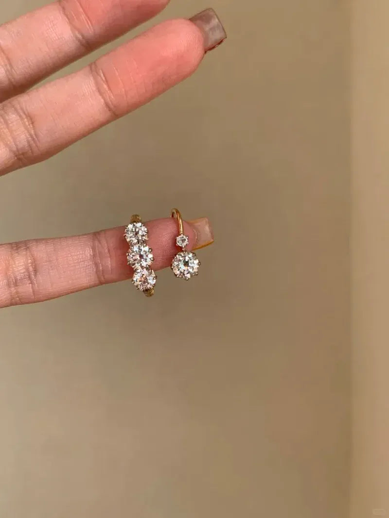 KissICON New in fashion round diamonds rings for women Simple single diamond earrings buckle light luxury tassel party jewelry sets