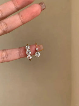 KissICON New in fashion round diamonds rings for women Simple single diamond earrings buckle light luxury tassel party jewelry sets