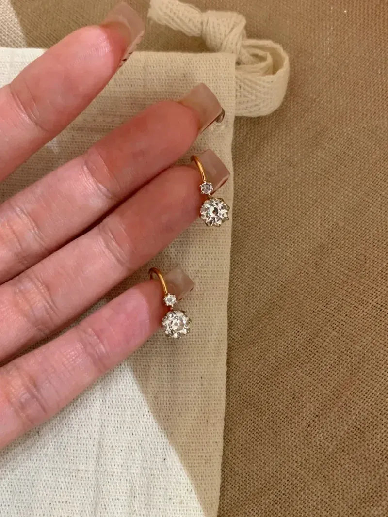 KissICON New in fashion round diamonds rings for women Simple single diamond earrings buckle light luxury tassel party jewelry sets