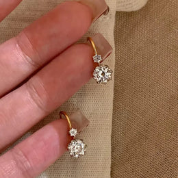 KissICON New in fashion round diamonds rings for women Simple single diamond earrings buckle light luxury tassel party jewelry sets
