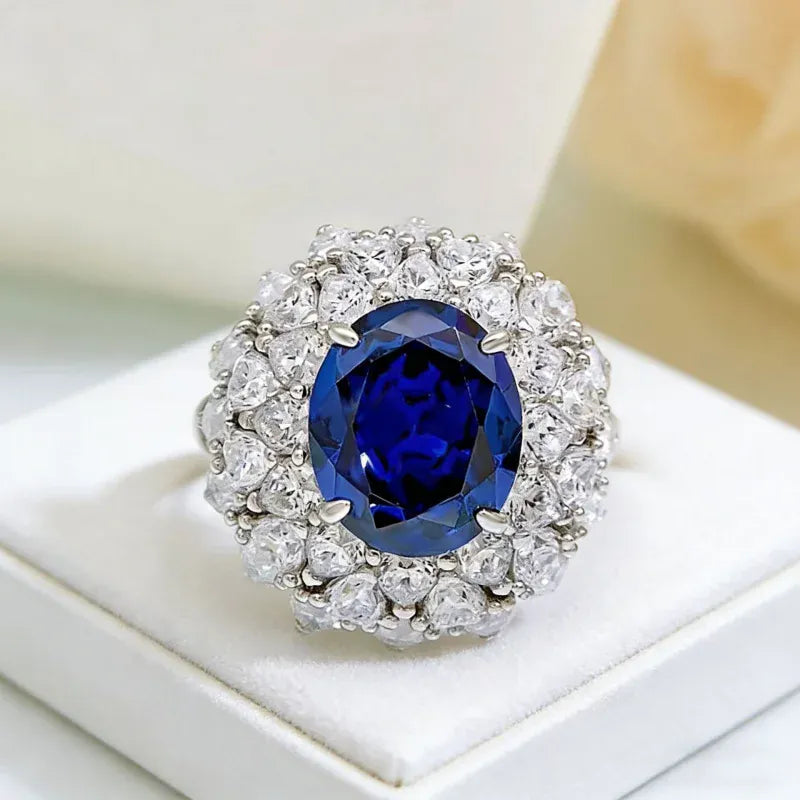 KissICON New model with copper electroplated gold finishS925Silver5Carat High Carbon Diamond Ring for Women with Red and Blue Sapphires,