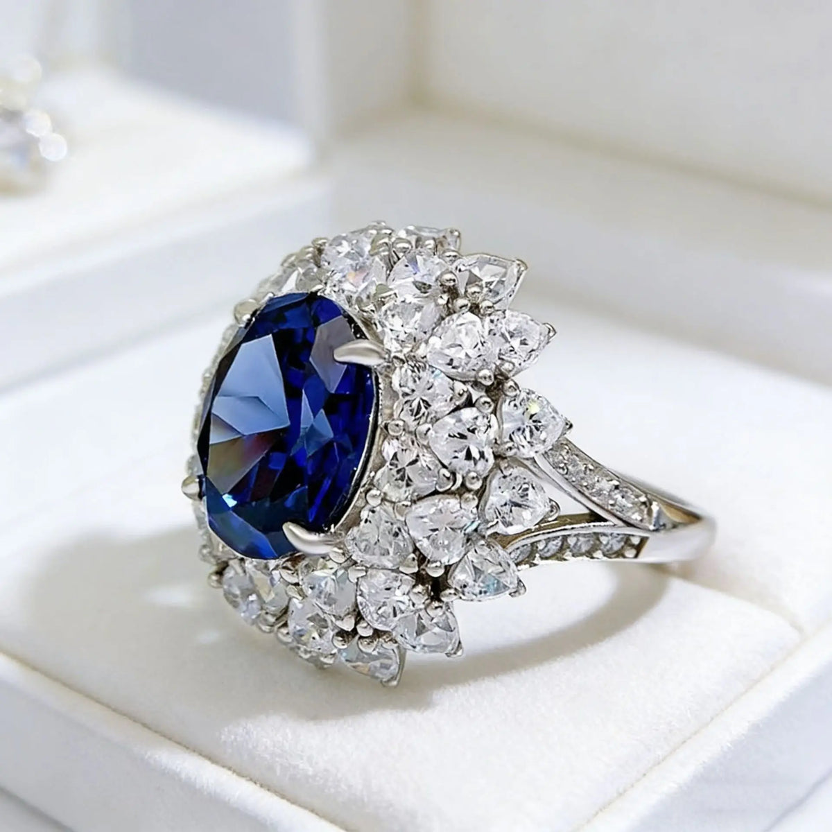 KissICON New model with copper electroplated gold finishS925Silver5Carat High Carbon Diamond Ring for Women with Red and Blue Sapphires,
