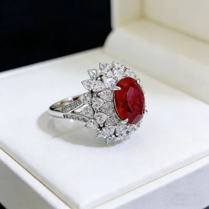 KissICON New model with copper electroplated gold finishS925Silver5Carat High Carbon Diamond Ring for Women with Red and Blue Sapphires,