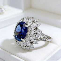 KissICON New model with copper electroplated gold finishS925Silver5Carat High Carbon Diamond Ring for Women with Red and Blue Sapphires,