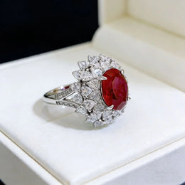 KissICON New model with copper electroplated gold finishS925Silver5Carat High Carbon Diamond Ring for Women with Red and Blue Sapphires,