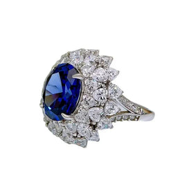 KissICON New model with copper electroplated gold finishS925Silver5Carat High Carbon Diamond Ring for Women with Red and Blue Sapphires,