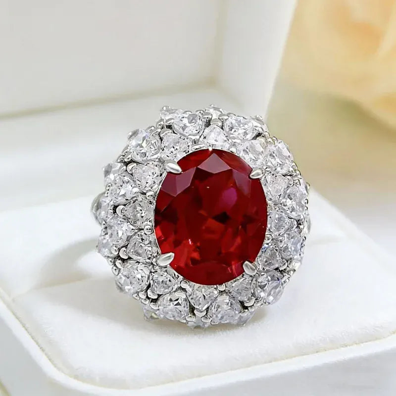 KissICON New model with copper electroplated gold finishS925Silver5Carat High Carbon Diamond Ring for Women with Red and Blue Sapphires,