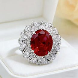 KissICON New model with copper electroplated gold finishS925Silver5Carat High Carbon Diamond Ring for Women with Red and Blue Sapphires,