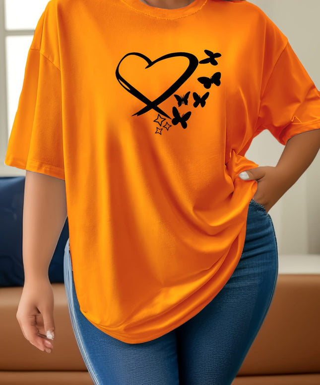 KissICON New Plus-Size Women'S Loose And Stylish Short-Sleeve T-Shirt, a Soft And Casual Solid Color Base Layer for Spring And Summer, Featuring a Round Neck Pullover Design, Available in Sizes 1XL to 5XL.