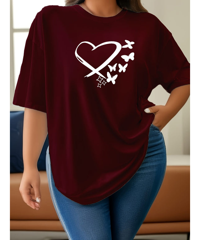 KissICON New Plus-Size Women'S Loose And Stylish Short-Sleeve T-Shirt, a Soft And Casual Solid Color Base Layer for Spring And Summer, Featuring a Round Neck Pullover Design, Available in Sizes 1XL to 5XL.