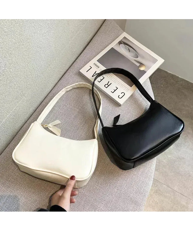 Dropshipman New Retro Soft PU Leather Women Shoulder Underarm Bags Casual Solid Color Small Top-Handle Handbags Ladies Fashion Shoulder Bags