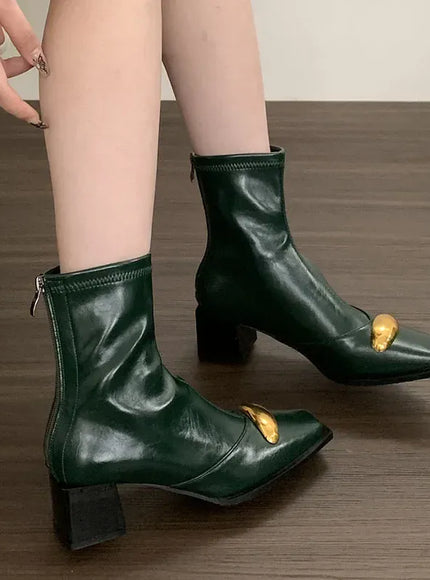 KissICON New Shoes Designer Metal Women Ankle Elastic Boots