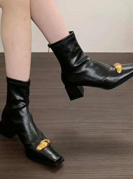KissICON New Shoes Designer Metal Women Ankle Elastic Boots