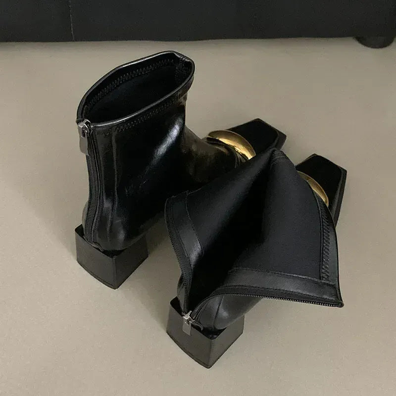 KissICON New Shoes Designer Metal Women Ankle Elastic Boots