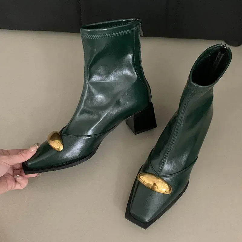 KissICON New Shoes Designer Metal Women Ankle Elastic Boots