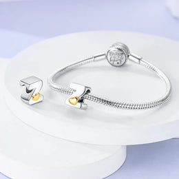 KissICON New Silver Plated Heart Shape A-Z Letter Charms Beads Fit Original Bracelet  Bead For Women Jewelry Making Gift