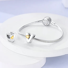 KissICON New Silver Plated Heart Shape A-Z Letter Charms Beads Fit Original Bracelet  Bead For Women Jewelry Making Gift