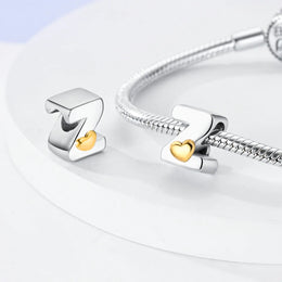KissICON New Silver Plated Heart Shape A-Z Letter Charms Beads Fit Original Bracelet  Bead For Women Jewelry Making Gift