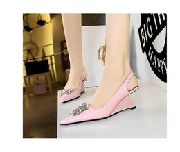 KissICON New Wedges Patent Leather Shallow Pointed Toe High