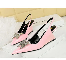 KissICON New Wedges Patent Leather Shallow Pointed Toe High
