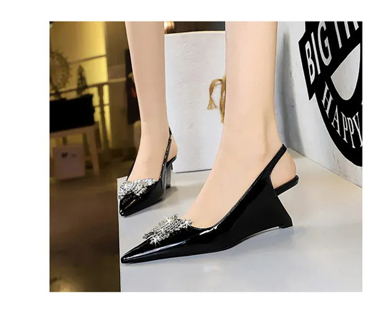 KissICON New Wedges Patent Leather Shallow Pointed Toe High