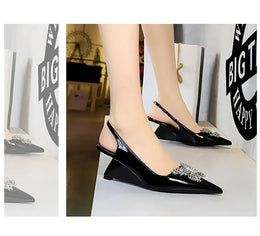 KissICON New Wedges Patent Leather Shallow Pointed Toe High