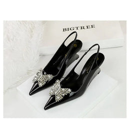 KissICON New Wedges Patent Leather Shallow Pointed Toe High