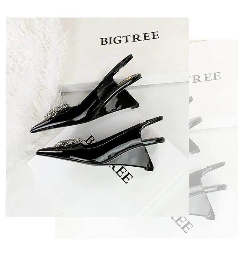 KissICON New Wedges Patent Leather Shallow Pointed Toe High