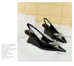 KissICON New Wedges Patent Leather Shallow Pointed Toe High
