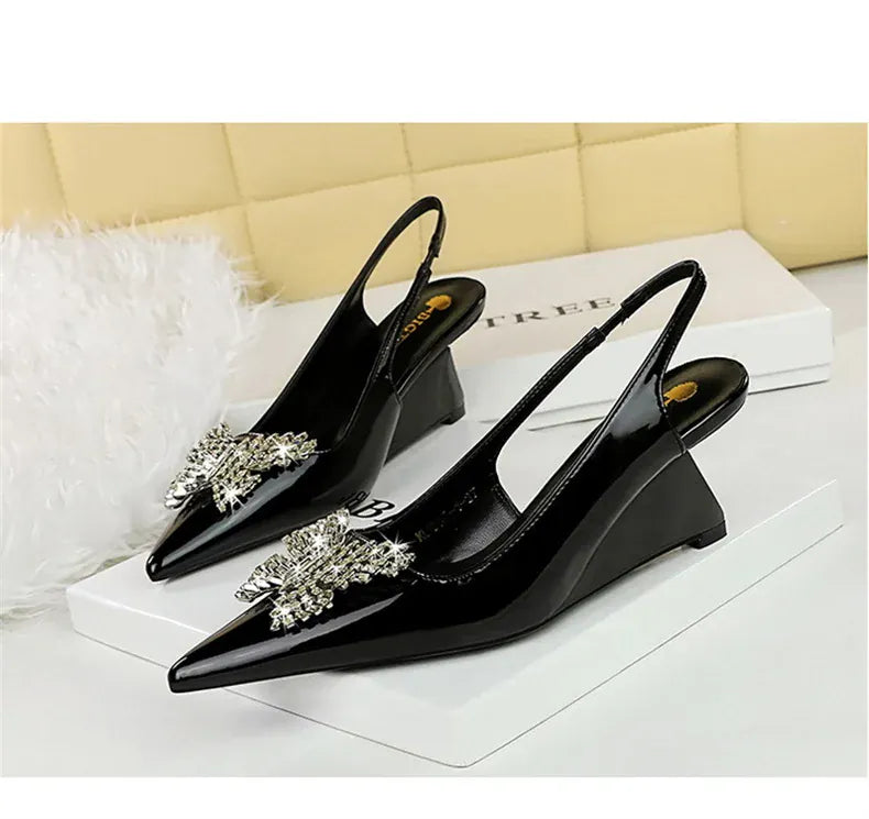 KissICON New Wedges Patent Leather Shallow Pointed Toe High