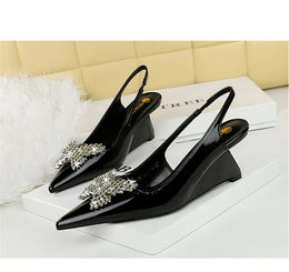 KissICON New Wedges Patent Leather Shallow Pointed Toe High