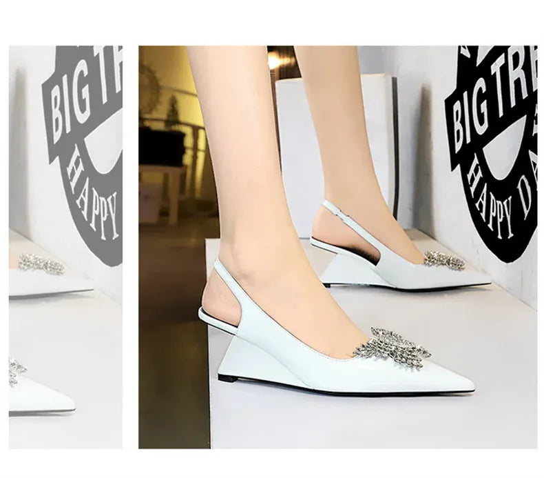 KissICON New Wedges Patent Leather Shallow Pointed Toe High