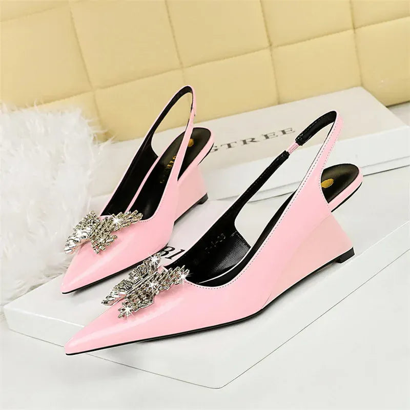 KissICON New Wedges Patent Leather Shallow Pointed Toe High