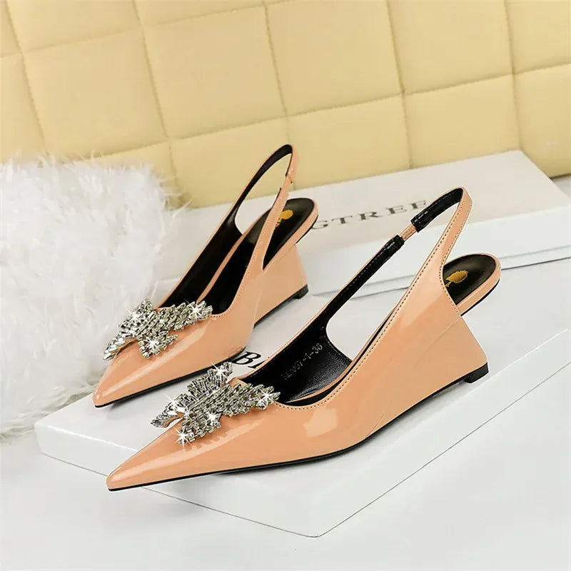 KissICON New Wedges Patent Leather Shallow Pointed Toe High