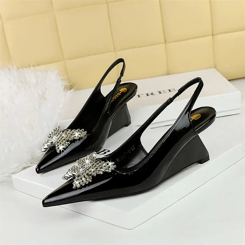 KissICON New Wedges Patent Leather Shallow Pointed Toe High