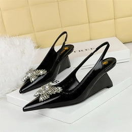 KissICON New Wedges Patent Leather Shallow Pointed Toe High