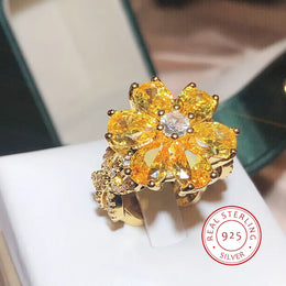 KissICON 💋 New Women's Ring Yellow Zircon Flower - Silver Plated