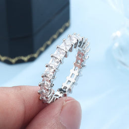 KissICON New Women's Simple Zircon 925 Silver Ring AAAA Shiny Zircon Wedding Ring Fashion Eternal Promise Ring Couple Ring Christmas Gift