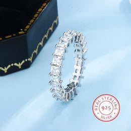 KissICON New Women's Simple Zircon 925 Silver Ring AAAA Shiny Zircon Wedding Ring Fashion Eternal Promise Ring Couple Ring Christmas Gift