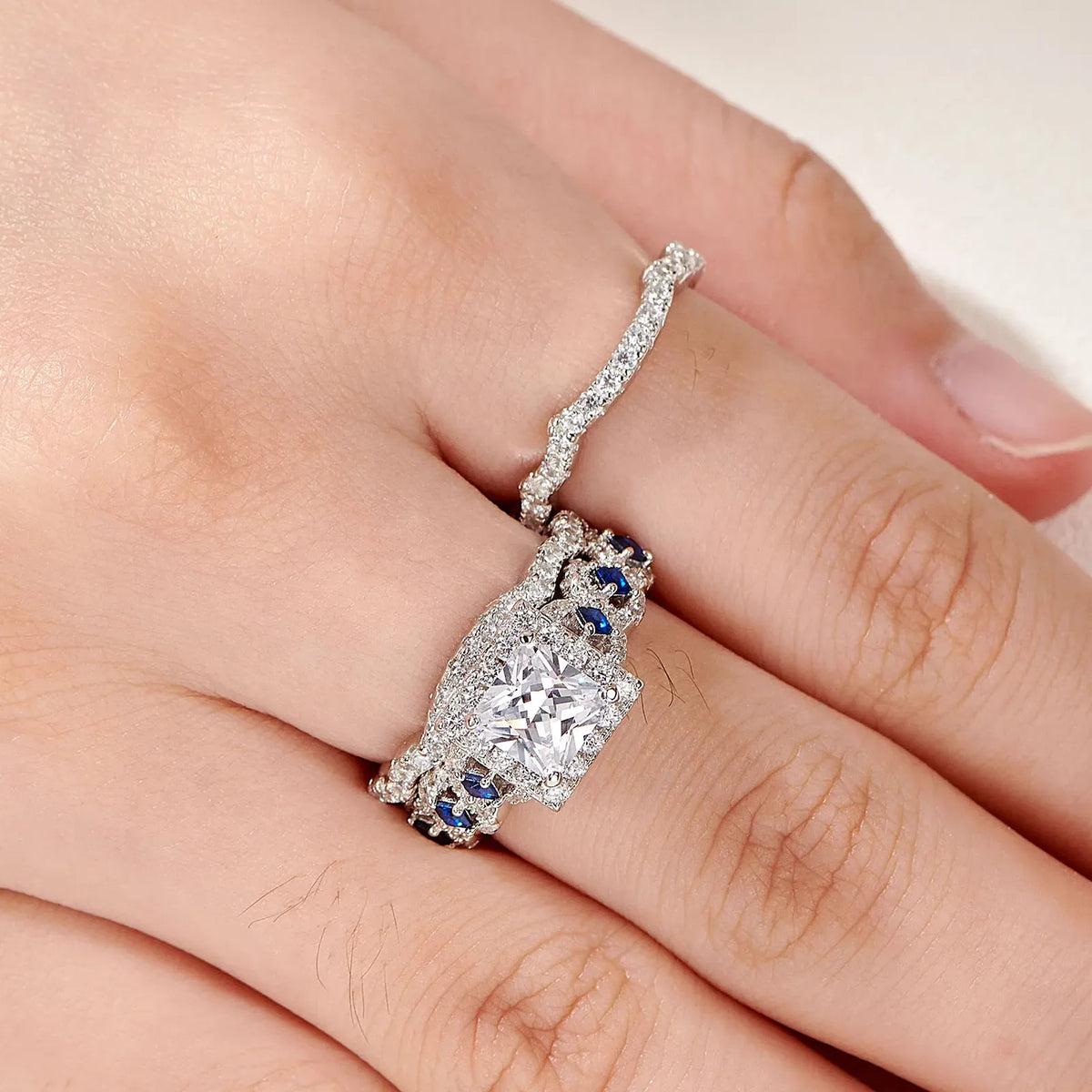KissICON Newshe 3 Pcs Wedding Rings Set for Women 925 Silver Princess Cut Certified Moissanite/Zircon Luxury Bridal Engagement Jewelry