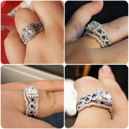KissICON Newshe 3 Pcs Wedding Rings Set for Women 925 Silver Princess Cut Certified Moissanite/Zircon Luxury Bridal Engagement Jewelry